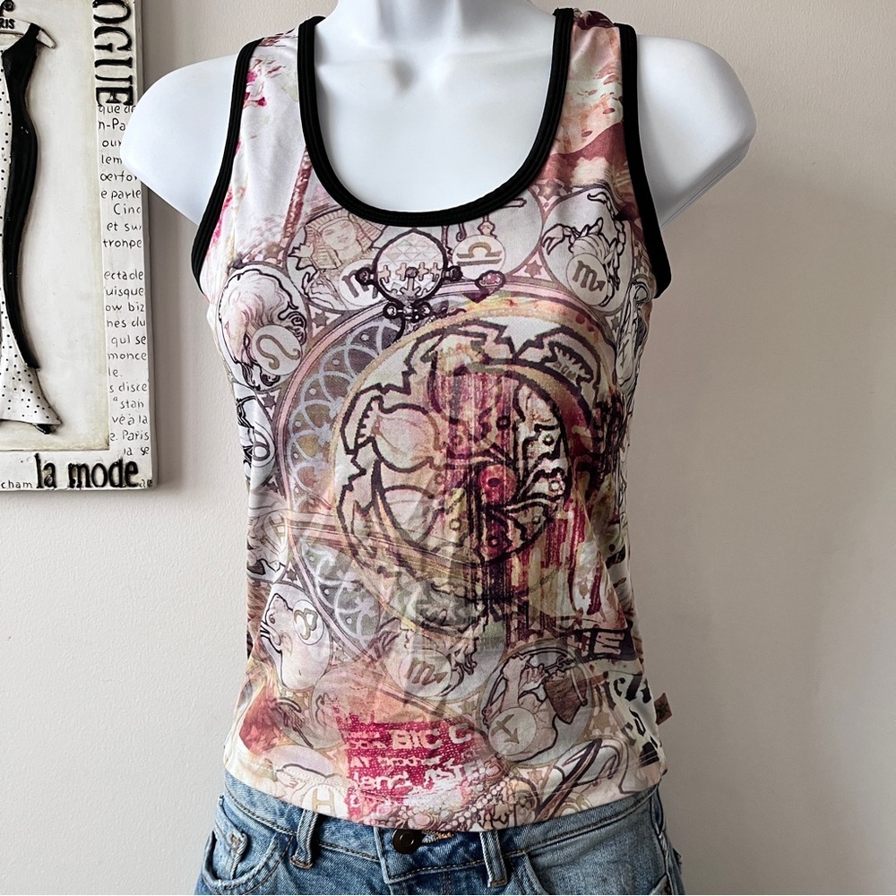 Y2K So Sporty Zodiac Printed Stretch Tank Top Size S
